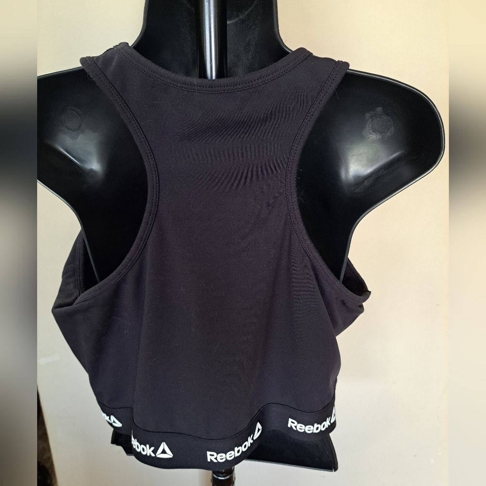 Reebok Women's 2XL Cropped Bra Tank Removable Cupps Black White Athleisure - Picture 6 of 6
